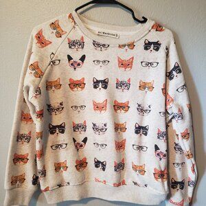 SM Wardrobe Women's All-over cat print sweatshirt Gray Size Small